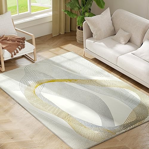 HOMCOM Modern Area Rug, Machine Washable Rug, Allergy-Friendly Floor Carpet for Living Room, Bedroom, Dining Room, Home Office, 170 x 120 cm, Cream White