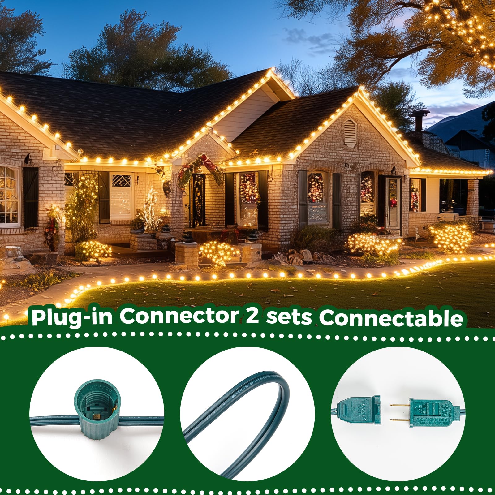 Vintage C9 Christmas Lights Outdoor, 50 FT C9 String Lights with 50 Clear Bulbs, Waterproof Christmas Tree Light for Outdoor Indoor Xmas Roofline Backyard Garden Patio Home Holiday Decor, Green Wire