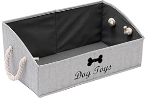 Geyecete Large Dog Toys Storage Bins-Foldable Fabric Trapezoid Organizer Boxes with Weave Rope Handle,Collapsible Basket for Shelves,Dog Apparel(Striped Gray-Dog)