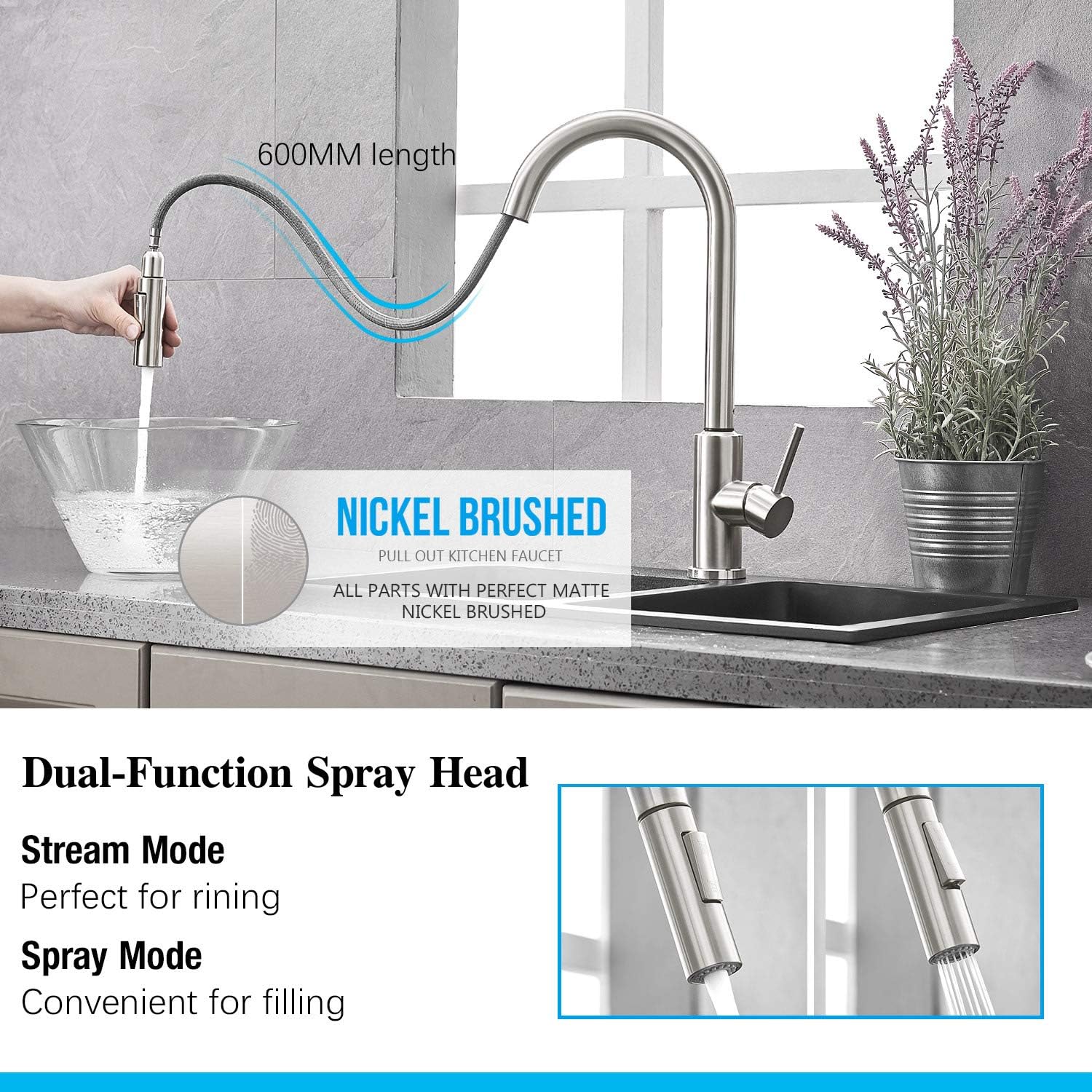 Touch Sensor Kitchen Sink Faucet with Pull Out Sprayer Stainless Steel