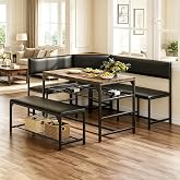 Concho Corner Dining Table Set with Soft Seat, Vintage Brown | Breakfast Nook, L Shaped Dining Table Set for 4, Kitchen Booth Seating with Table for Small Space