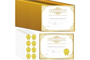 Yeaqee 200 Pcs Certificate of Recognition Certificate Paper with Gold Sticker Seals Pre Printed Award for Graduation Diploma Achievements Students Teachers Employees Gift, 8.7 x 11 Inch