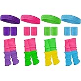 Haysandy 4 Sets 80s 90s Leg Warmers Set for Women Costume Neon Headband Rainbow Wristbands for Sport Yoga Workout Clothes