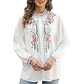 Grosy Long Sleeve Traditional Mexican Peasant Blouses for Women Embroidered Boho Tops Button Down Shirts Casual, Fiesta