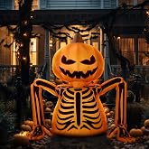 Leyndo Halloween Inflatable Outdoor Decoration Pumpkin Skeleton LED Blow up | 5.6 ft Giant Skeleton Pumpkin Yard Decor, Halloween Ground Breaking Skull, Built in Lights, for Lawn Garden Patio Party Decor