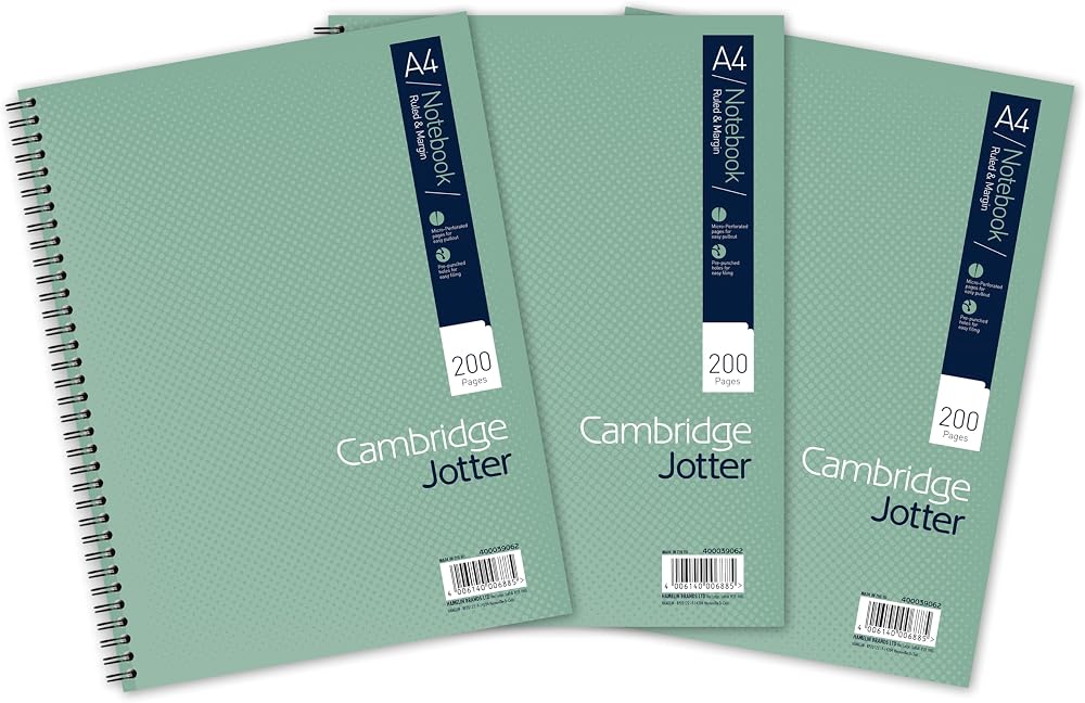 Cambridge Jotter A4 Notebook Pack 3 200 Pages 80gsm Wirebound