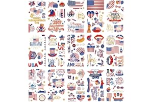 GARSELLEN 120Pcs 4th of July Tattoos - 15Sheet Fourth of July Tattoos Temporary for Kids,USA American Flag Patriotic Tattoo,Red White and Blue Independence/Memorial/Labor Day Decorations Accessories