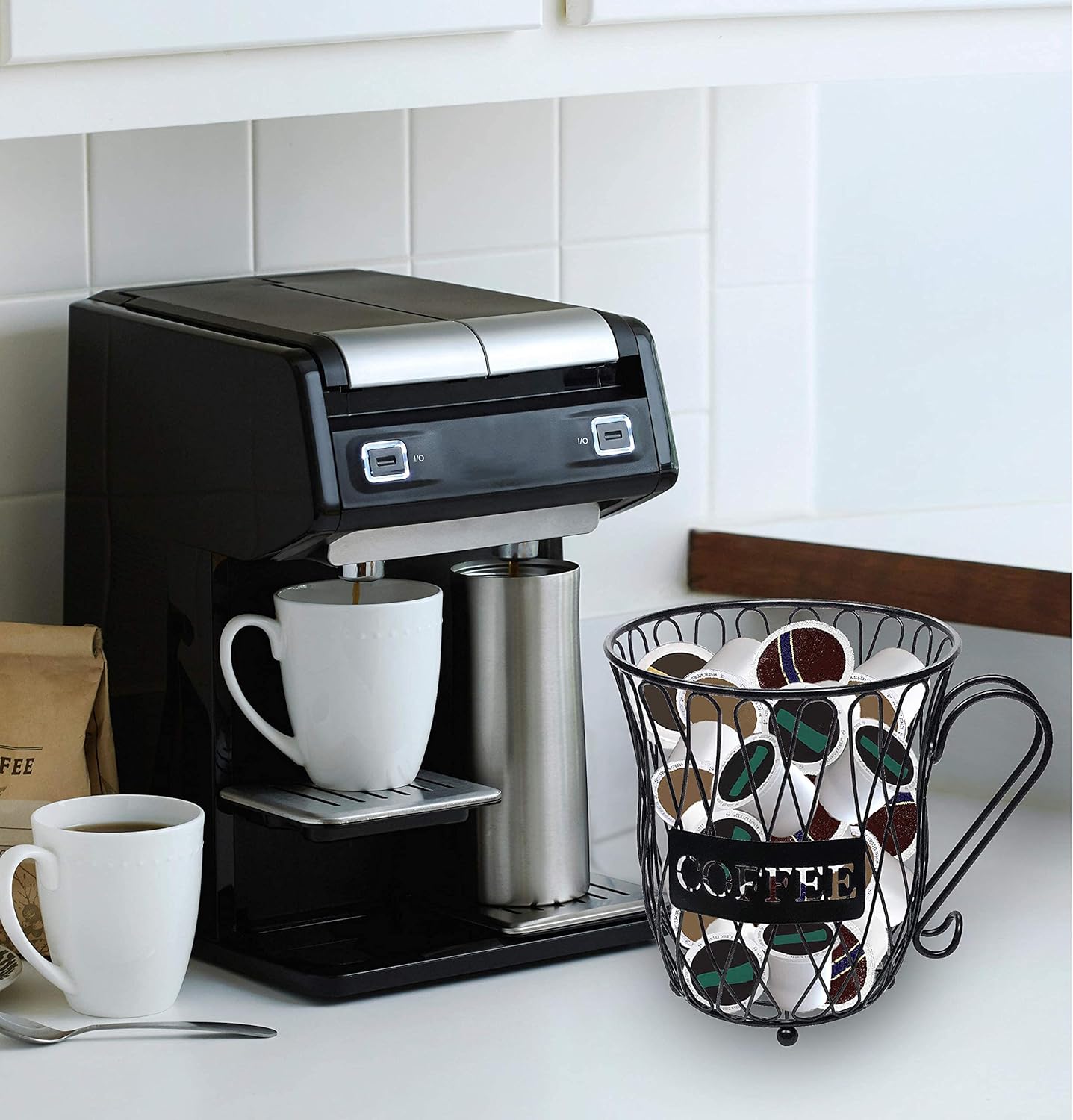 Homentum Coffee Pod Holder Basket,K Cup Holder for Counter,Metal Coffee Mug Storage Basket,Fathers Day Gifts Espresso Pod Holder for Table Bar(Black): Kitchen & Dining