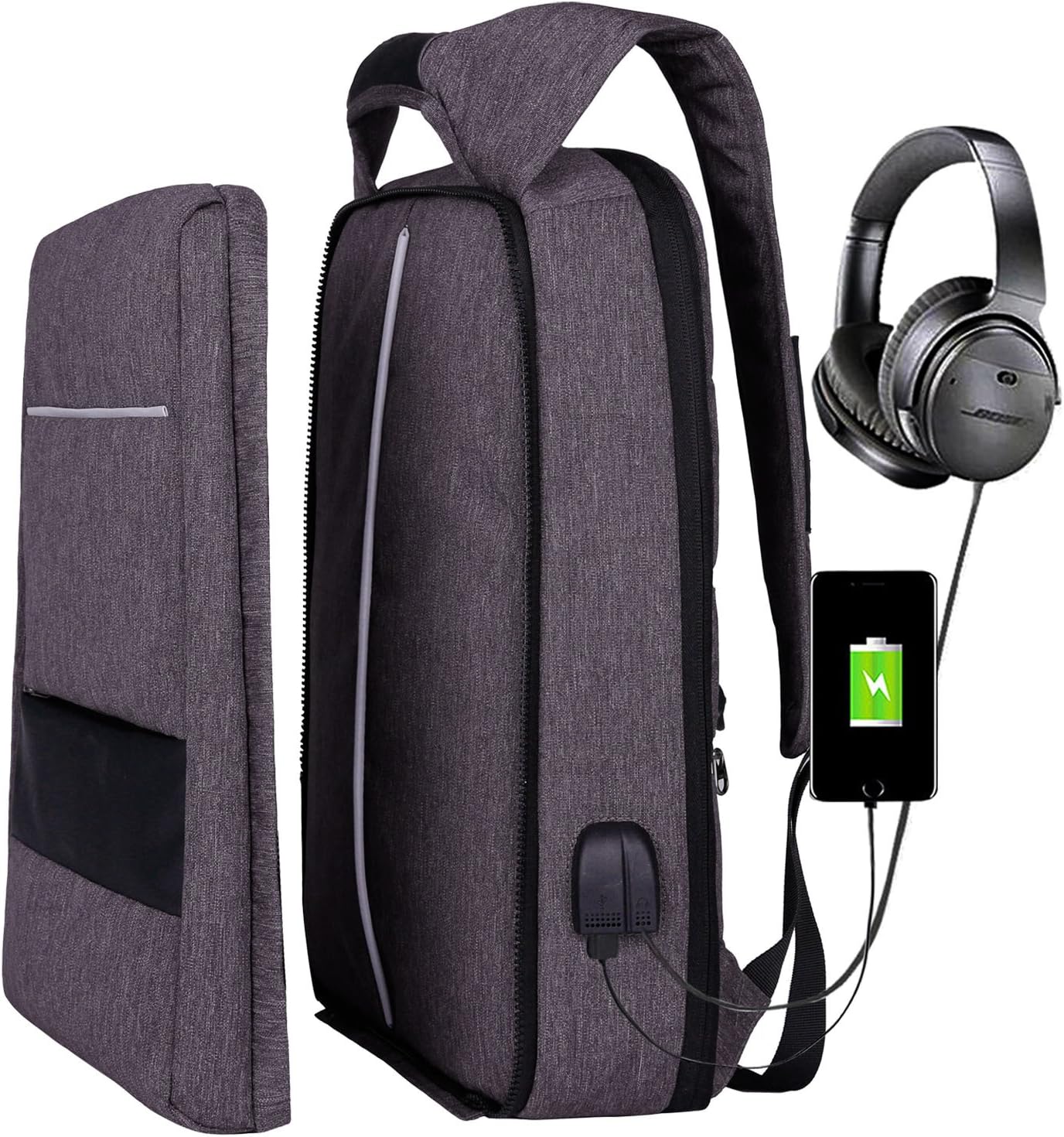 XQXA Backpack Slim Business Laptop Backpack Bag Waterproof with USB Charging Port for Business, Work, College, Travel, Men and Women fit up 17 inch Laptops-Grey