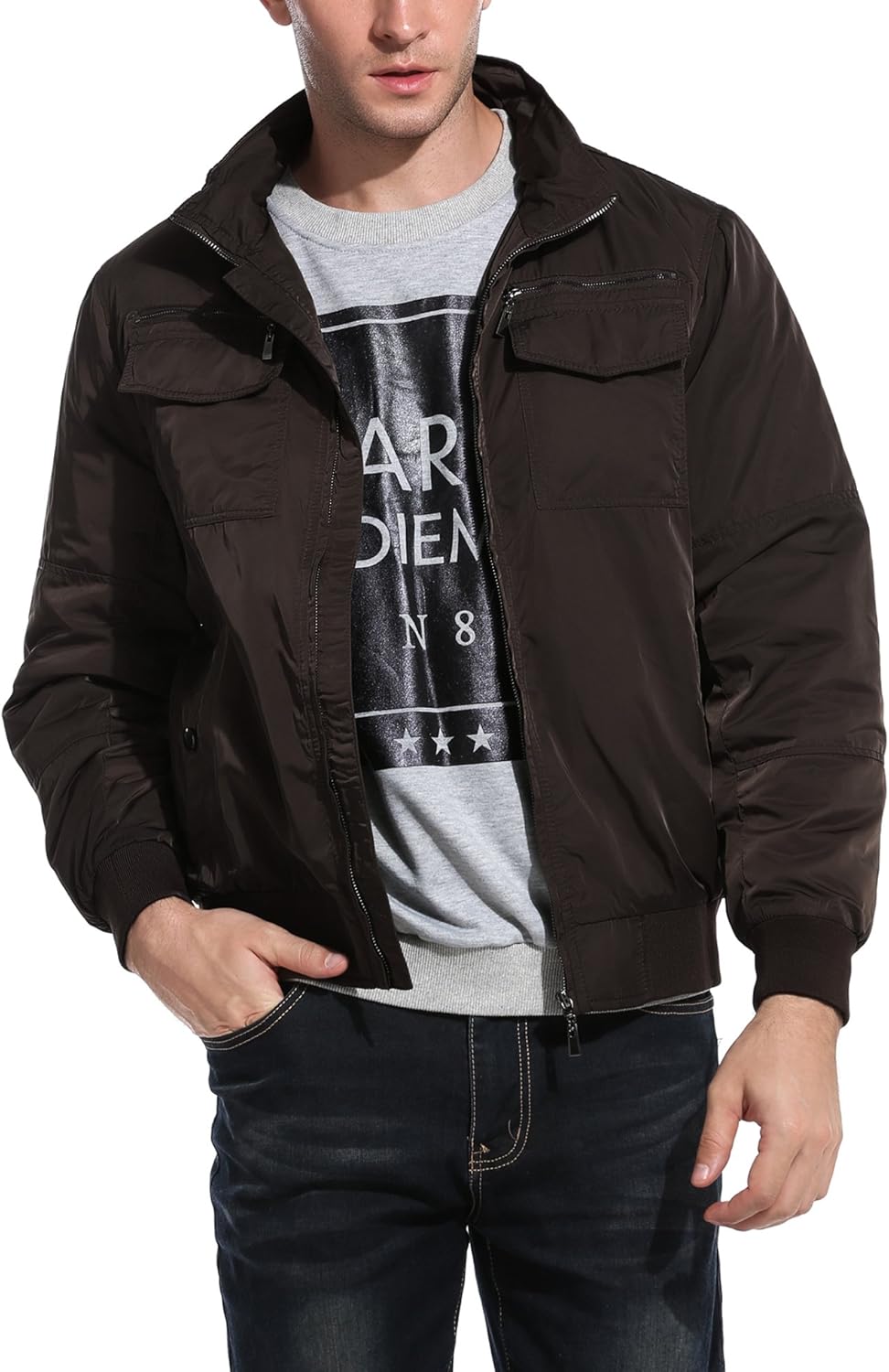 COOFANDY Men Turn Down Collar Zip Up Solid Slim Golf