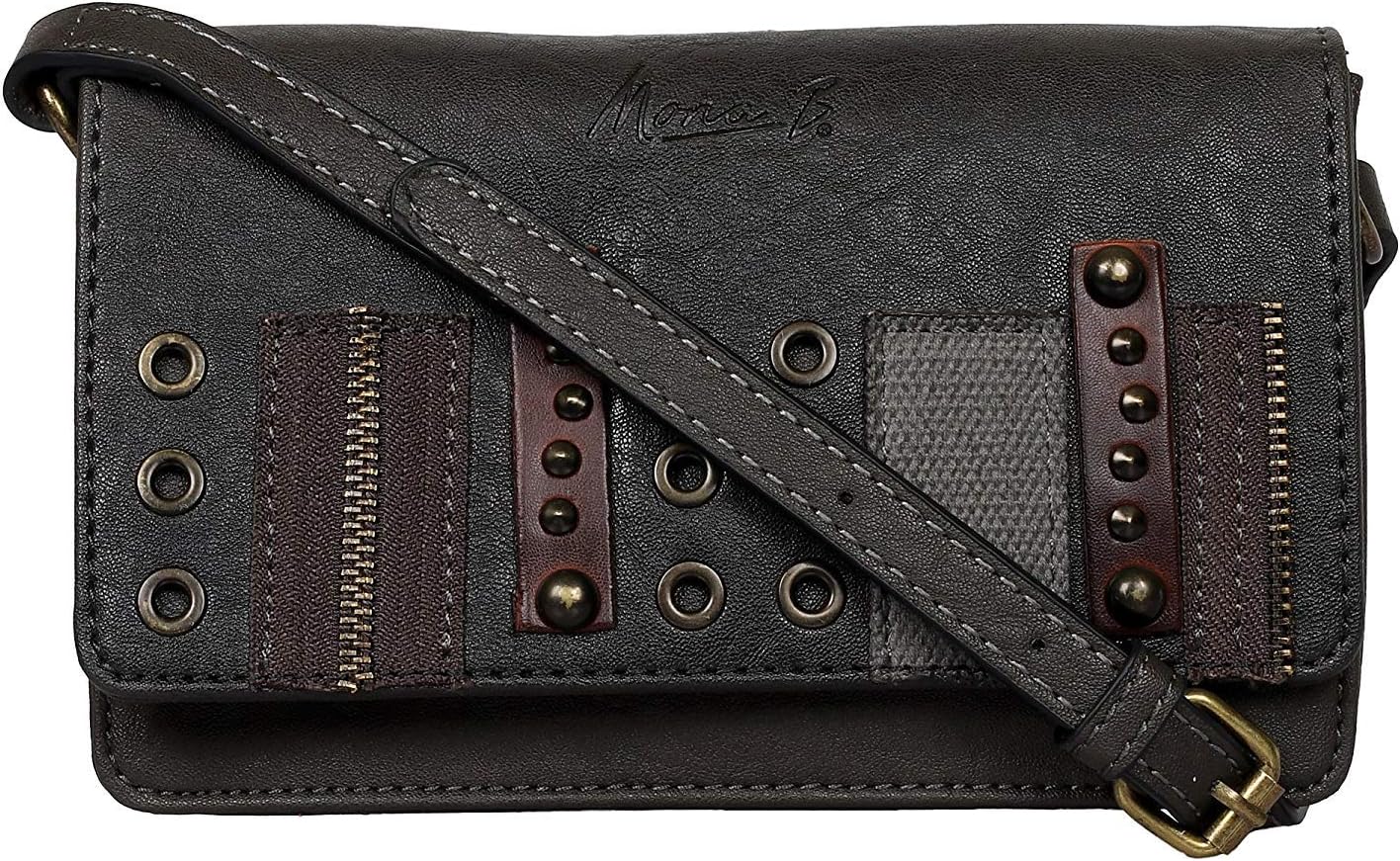 Women's Mona B Gunmetal Vegan Haute Crossbody Purse Shoulder Bag