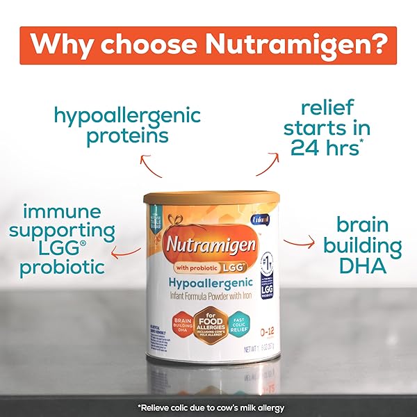ENFAMIL NUTRAMIGEN HYPOALLERGENIC BABY FORMULA WITH IRON, LACTOSE FREE, COLIC RELIEF FROM COW’S MILK ALLERGY STARTS IN 24 HOURS, BRAIN BUILDING DHA, PROBIOTIC LGG FOR IMMUNE SUPPORT, 12.6 OZ CAN