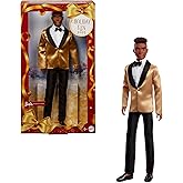 Barbie Signature 2025 Holiday Dark Brown Hair Ken Collectible Fashion Doll Wearing Full Suit with Golden Jacket in Displayabl