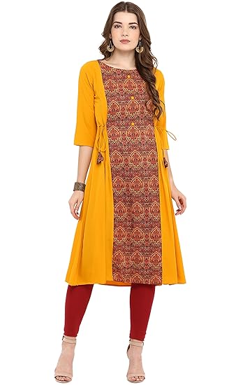 Women's Mustard Poly Crepe A-line Kurta