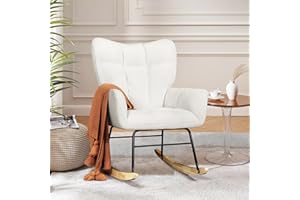 Kromax Rocking Chair Nursery, Comfy Baby Rocker Glider, High Back, Modern Teddy Fabric, for Bedroom, Nursing, Living Room, White