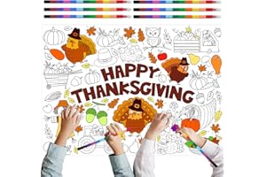 CINROBIYE Giant Fall Thanksgiving Coloring Poster with 6 Stacking Crayons, Large Pumpkin Thanksgiving Party Favor Set Jumbo Coloring Poster Banner for Home School Classroom Supplies, 43x 31Inch(Thanksgiving)