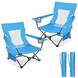 HaSteeL Folding Beach Chair Set of 2, Foldable Blue