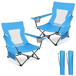 HaSteeL Folding Beach Chair Set of 2, Foldable Blue