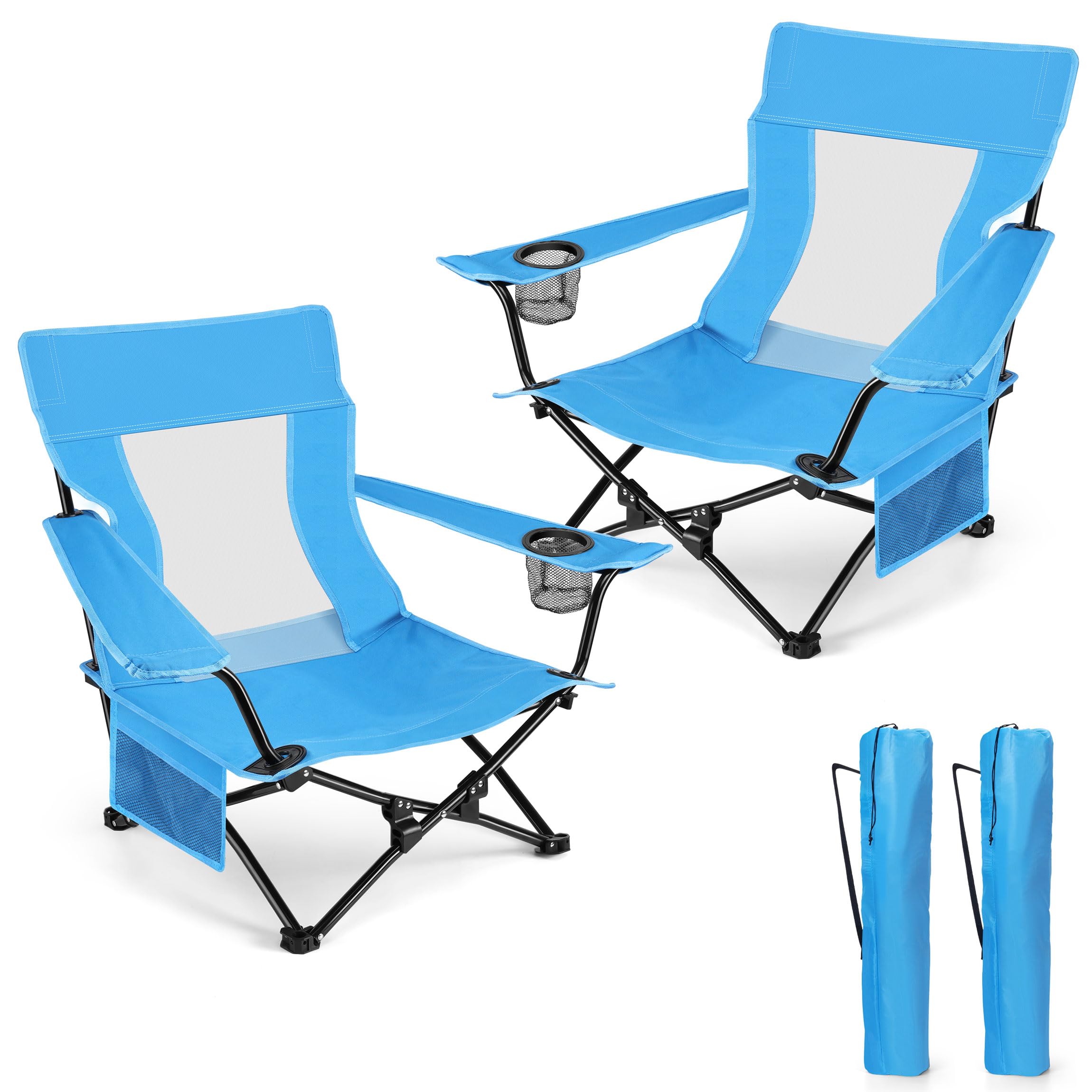 HaSteeL Folding Beach Chair Set of 2, Foldable Blue