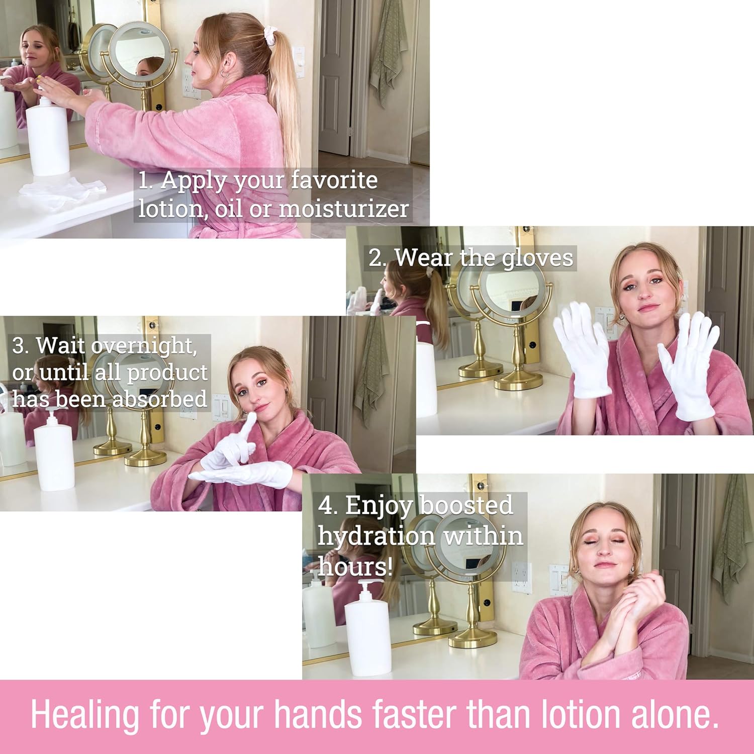 Eurow Cotton Cosmetic Moisturizing Therapy Gloves, One-size-fits-most, White, 2 Pairs : Beauty