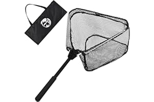 JAKIE-MAR Fishing Net with Handle, Rubber Coated Landing Net with Foldable Aluminum Frame, Minnow Net, Small Fishing Net, Easy Transportation Storage for Kayak, Fly, Catfish, Bass, Trout Fishing