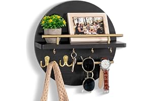 dreampossible Key Holder for Wall Decorative with Shelf and Hooks, Mail Organizer Wall Mount with Sunglasses Holder, Circular Design Entryway Key Rack Hanger, Rustic Home Decor Boho Wall Decor