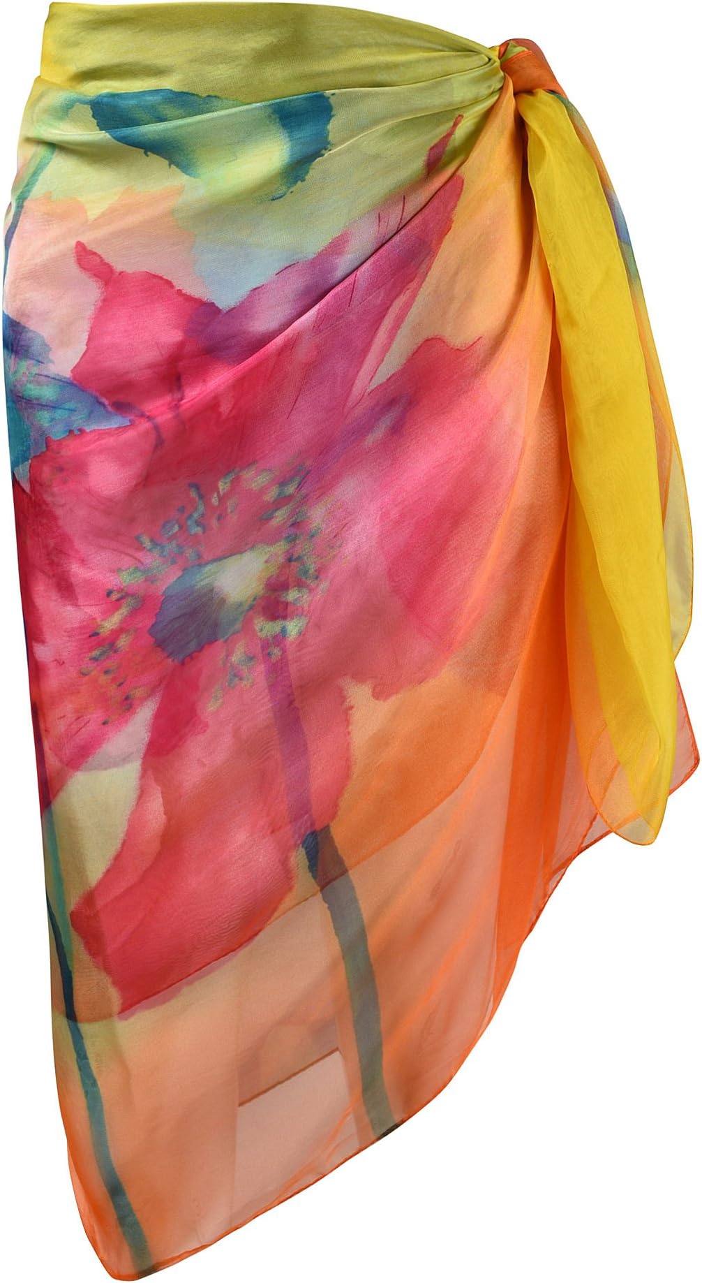 Womens Swimwear Chiffon Cover up Printed Floral Beach Sarong Swimsuit Wrap (Yellow)