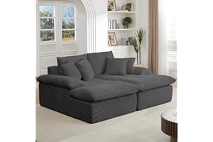 FEETICE Oversized Chaise Lounge Chair Indoor, 79.5" Corduroy Upholstered Modern Loveseat Sofa with 6 Pillows, Comfy Sleeper & Reading Chair, No Assembly Required, Fluffy Cloud Couch for Living Room & Office