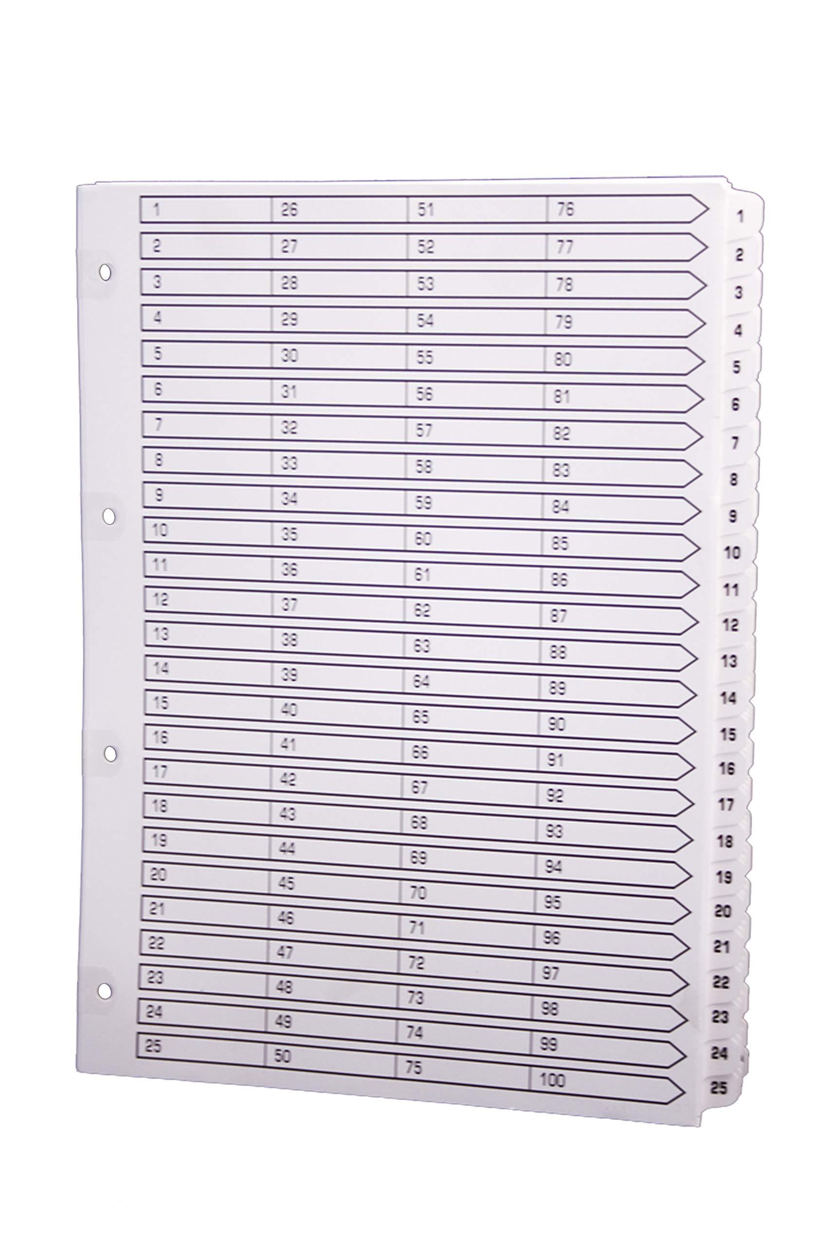 Exacompta - Ref MWD1-100Z - Mylar Printed Indices - For Use WithA4 Documents, Pre-Punched, 160gsm White Card with Reinforced Plastic Tabs, FSC-Certified - 100-Part Dividers (1-100)