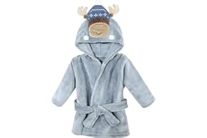 Hudson Baby Unisex Baby Plush Animal Face Bathrobe, Winter Moose, 0-9 Months