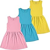 Pink Angel 3-Pack Girls' Dresses, Kids Casual Fit and Flare Sleeveless Summer Dress & School Outfit, 100% Cotton