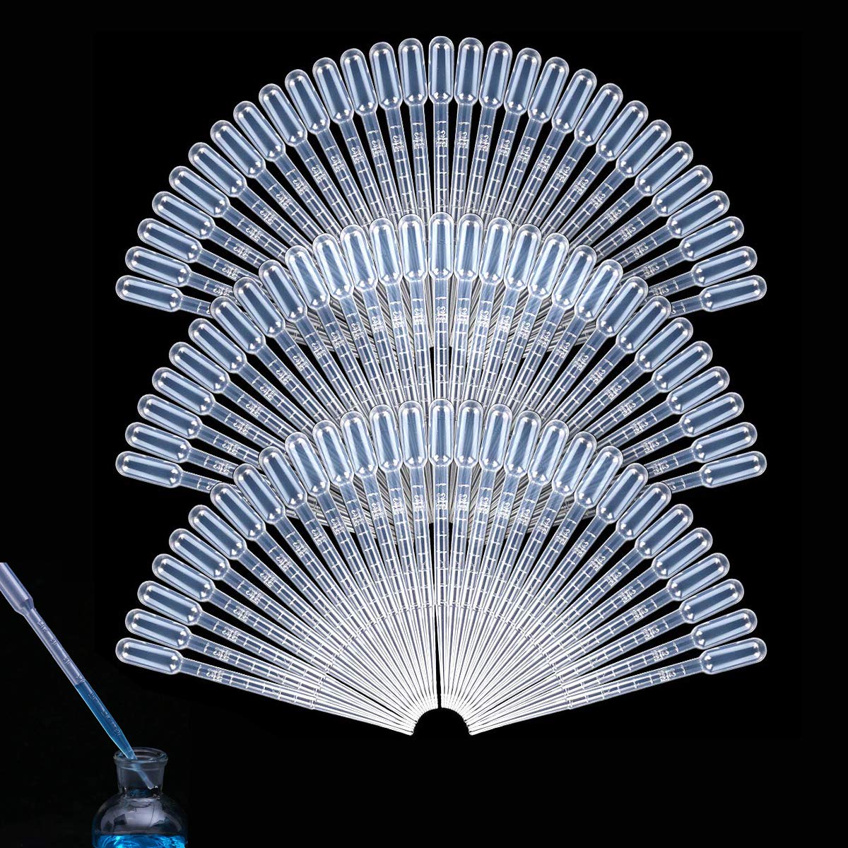 AMZ BITEFU 150 pcs Disposable Plastic Transfer Dropper Pipettes 5ml Graduated Pipettes,for Transfering Essential Oils Perfume Mixing Acrylic Paints