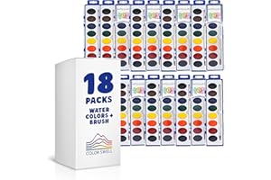 Color Swell Washable Bulk Watercolors Paint, 18 pack, 8 Colors, Wood Brush, Classroom Bulk Paint Pack - Bulk Watercolors