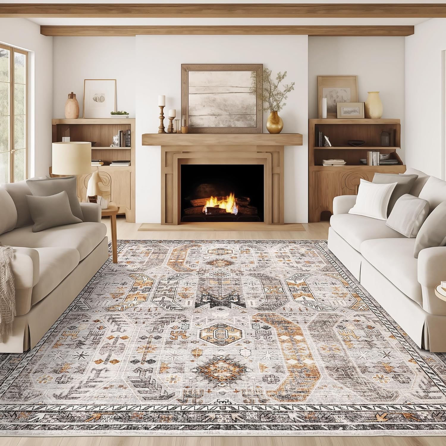 Photo 1 of befbee 9x12 Area Rug,Ultra-Thin Washable Rugs for Living Room,Non-Slip Lightweight Foldable Area Rug,Stain Resistant Vintage Large Rugs(Brown/Gold, 9'x12')