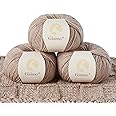 GISIMO 100% Merino Wool Yarn, 6-Ply Luxurious and Soft Yarn for Hand Knitting & Crocheting, 1.76 OZ/50g, 127 yds/116 Meters (Camel, 3 Balls)