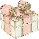 Mini Enamel Rhinestones Bow-knot Jewelry Box Hinged Trinket Box Bling Trinket Box Miniature Figurine Ring Box for Women Girls Wedding Birthday Gift Christmas (Pink)