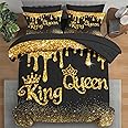 Pamnest Comforter Set Twin Size, King Queen Black Gold 5 Pcs Bedding for Kids and Adults, Cup Royal Love Bed Sheet Sets with Fitted Sheet Pillowcase & Sham for Bedroom Bed Decor