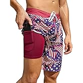 Nonwe Men's Swim Trunks with Compression Liner 2 in 1 Fast Dry Bathing Suits Cargo Surf Board Shorts with Pockets