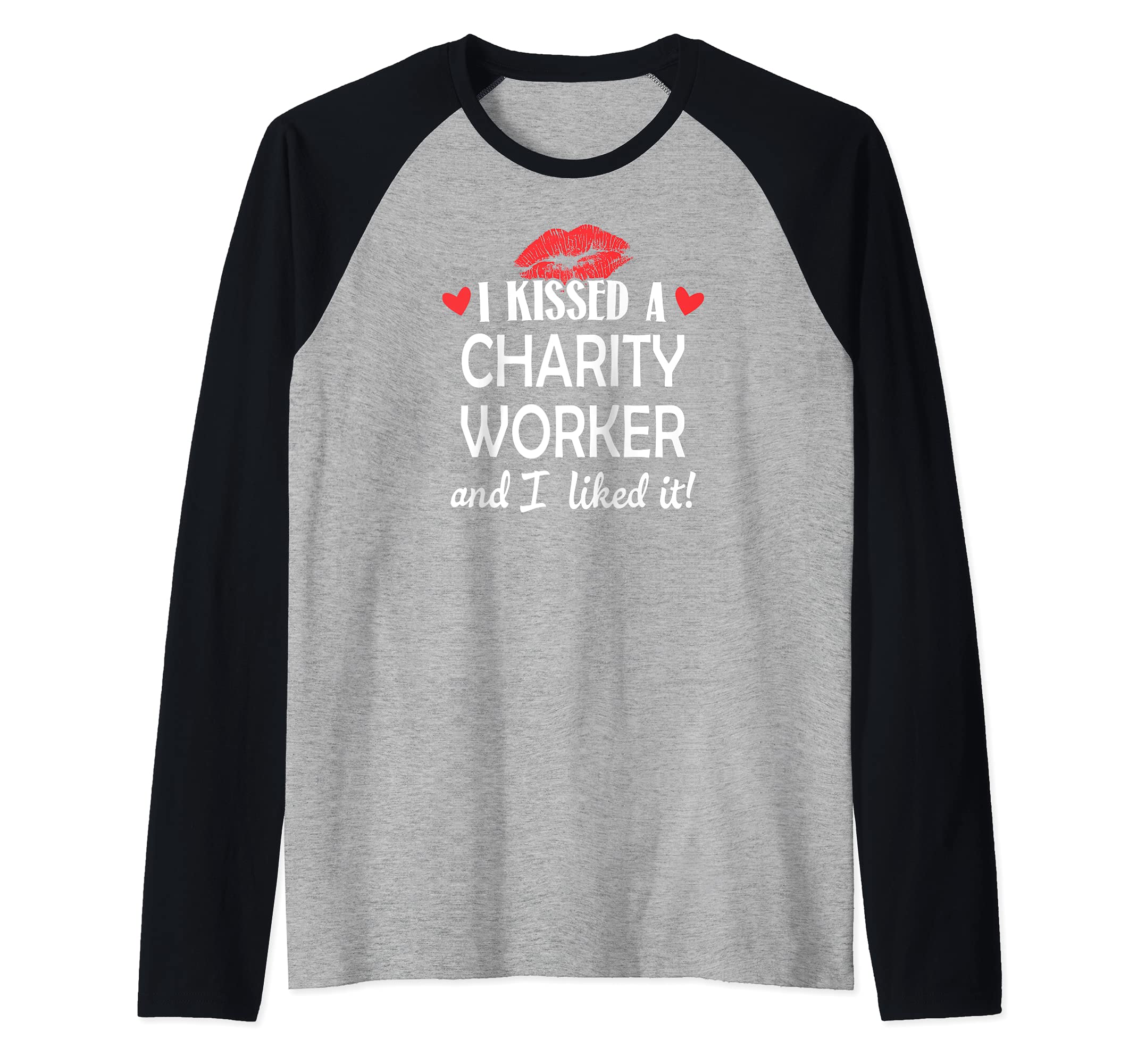 I Kissed a Charity Worker Design Married Dating Anniversary Raglan Baseball Tee