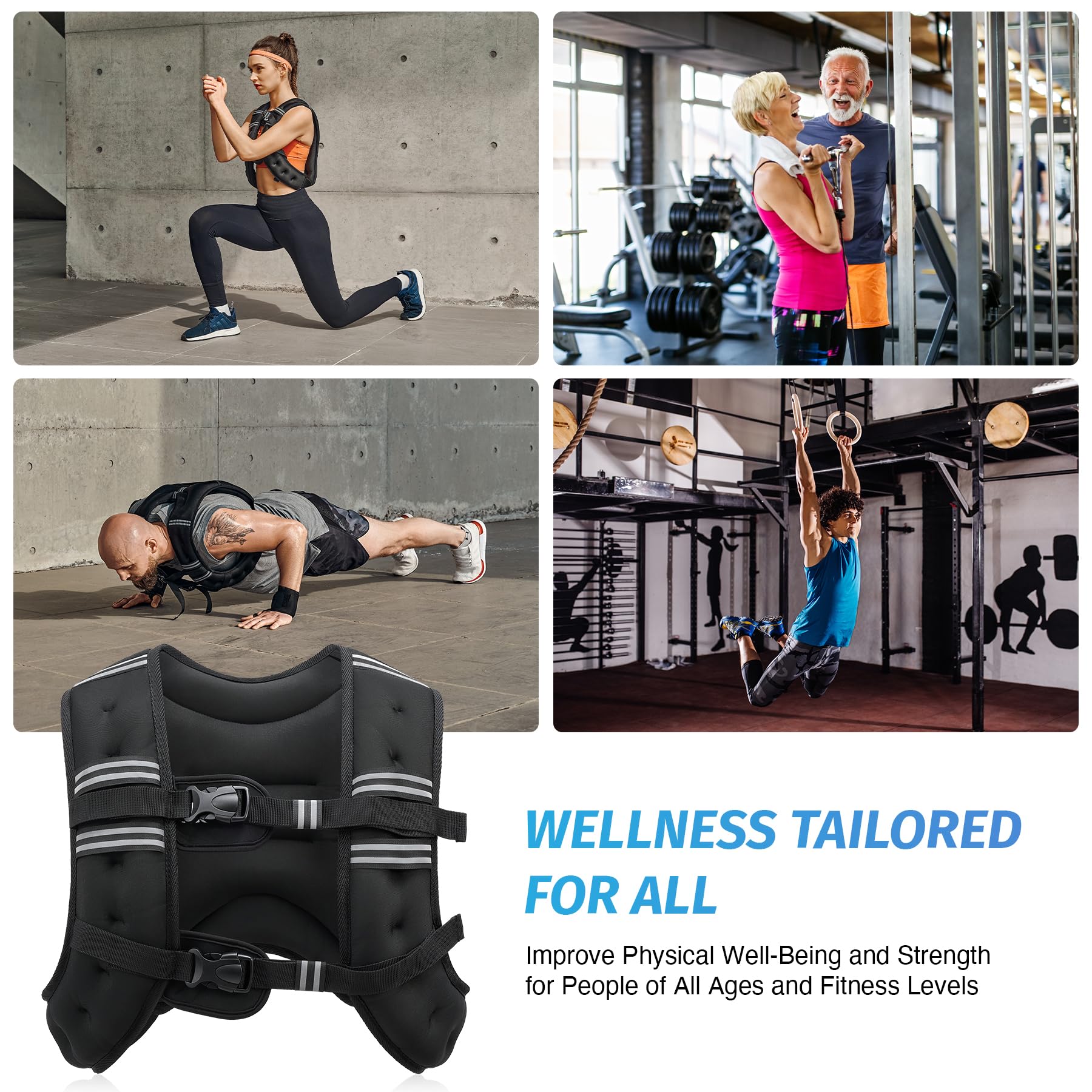 ZELUS Weighted Vest, 6lb/8lb/12lb/16lb/20lb/25lb/30lb Weight Vest with Reflective Stripe for Workout, Strength Training, Running, Fitness, Muscle Building, Weight Loss, Weightlifting