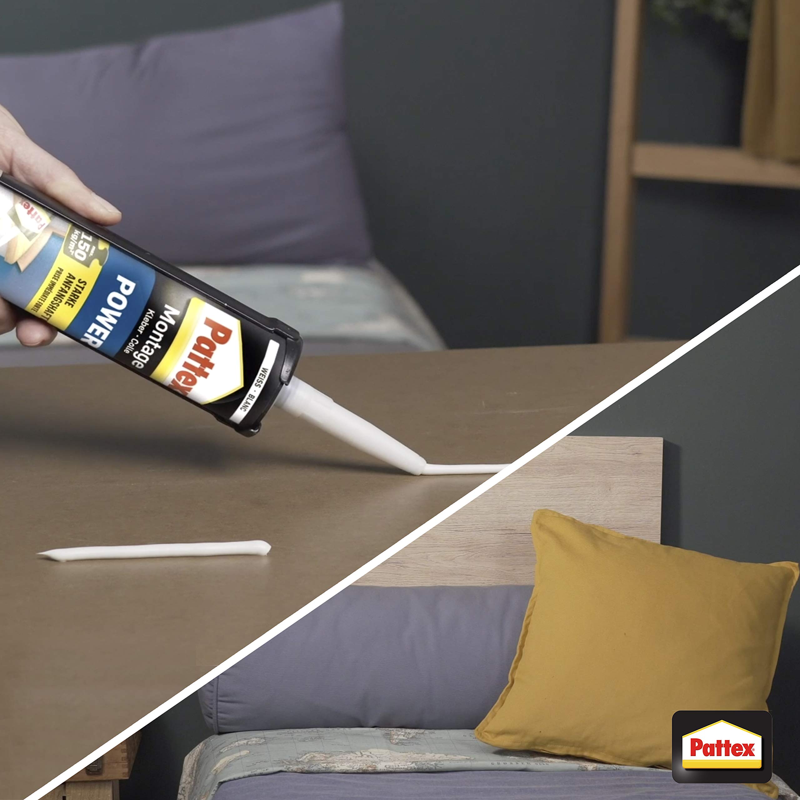 Pattex Montagekleber Power, Baukleber mit starker Anfangshaftung, Kraftkleber für saugende Materialien, Kleber für innen & außen, 1 x 370g 4