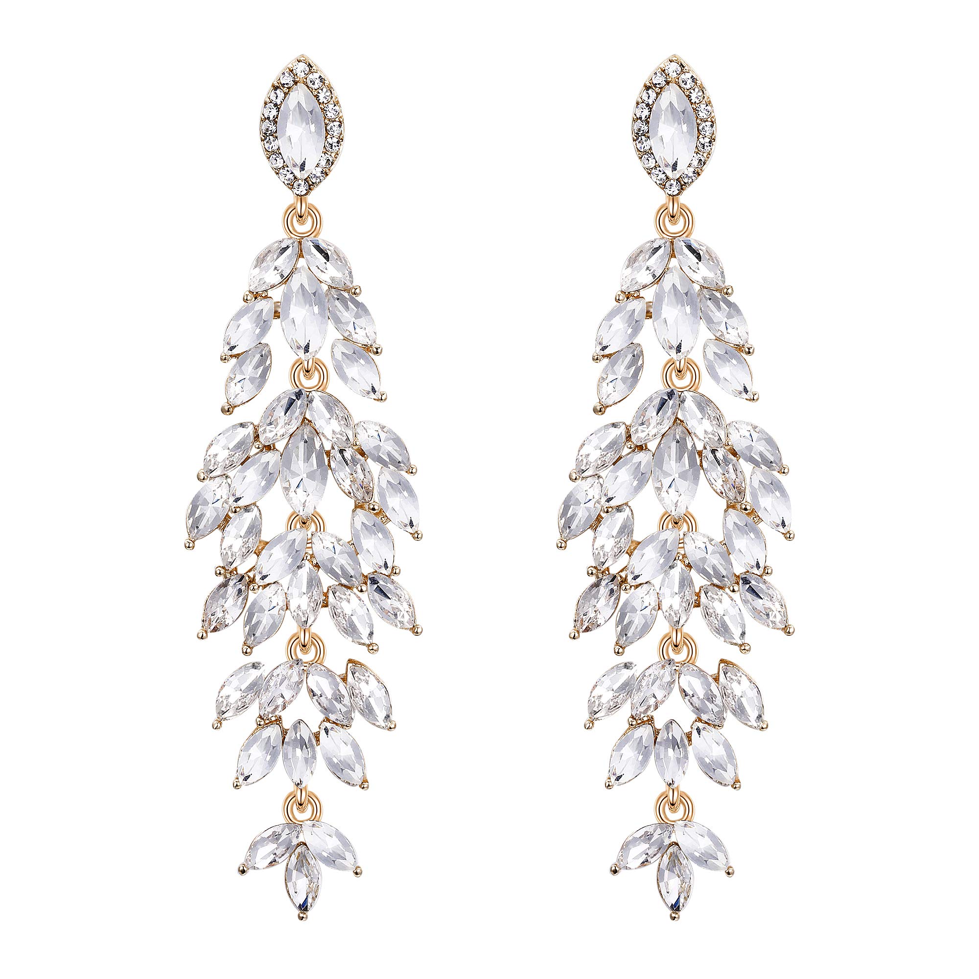 Clearine Women's Wedding Bridal Crystal Multi Marquise-Shape Leaf Cluster Chandelier Dangle Earrings Clear Gold-Toned