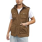PESION Mens Packable Military Utility Vests Outerwear Waterproof Windbreaker Jacket Cargo Vest with 8 Pockets