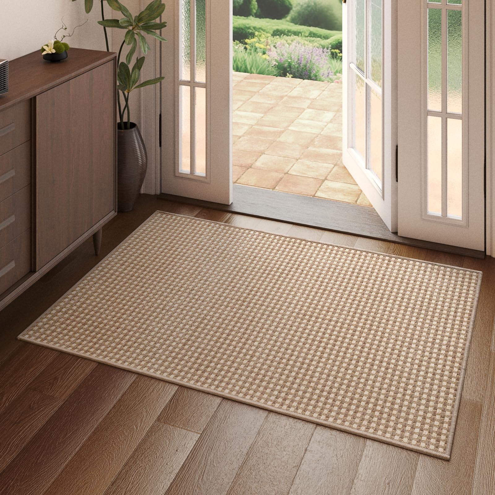 YDKGL 2x3 ft Indoor Door Mat Entryway Rug Non Slip Woven Washable Area Rugs Kitchen Mats for Floor, Front Entry Rug Entrance Doormat for Hall Porch Bathroom Kitchen Bedroom, Easy Clean, Brown 24"x36"