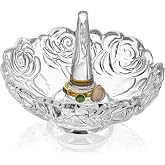 4 Inch Clear Crystal Ring Holder Jewelry Dish Tray Vanity Decor | Clear Crystal Glass Round Ring Holder Jewelry Tray Dish for Rings Earrings Necklace Wedding Party Home Office Display