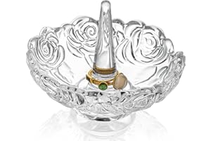 H&D HYALINE & DORA 4”Clear Crystal Ring Holder,Round Glass Ring Dish,Jewelry Rack Ring Holder for Wedding,Jewelry Display Gifts for Mom Wife Girlfriend