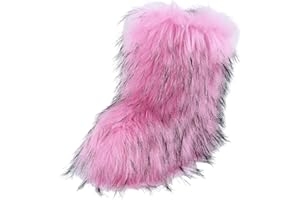 YFJNV Women's Faux Fur Boots, Furry Fuzzy Mid Calf Snow Boots Y2k, Winter Warm Comfortable Fluffy Boots, Outdoor Indoor Flat Fur Shoes