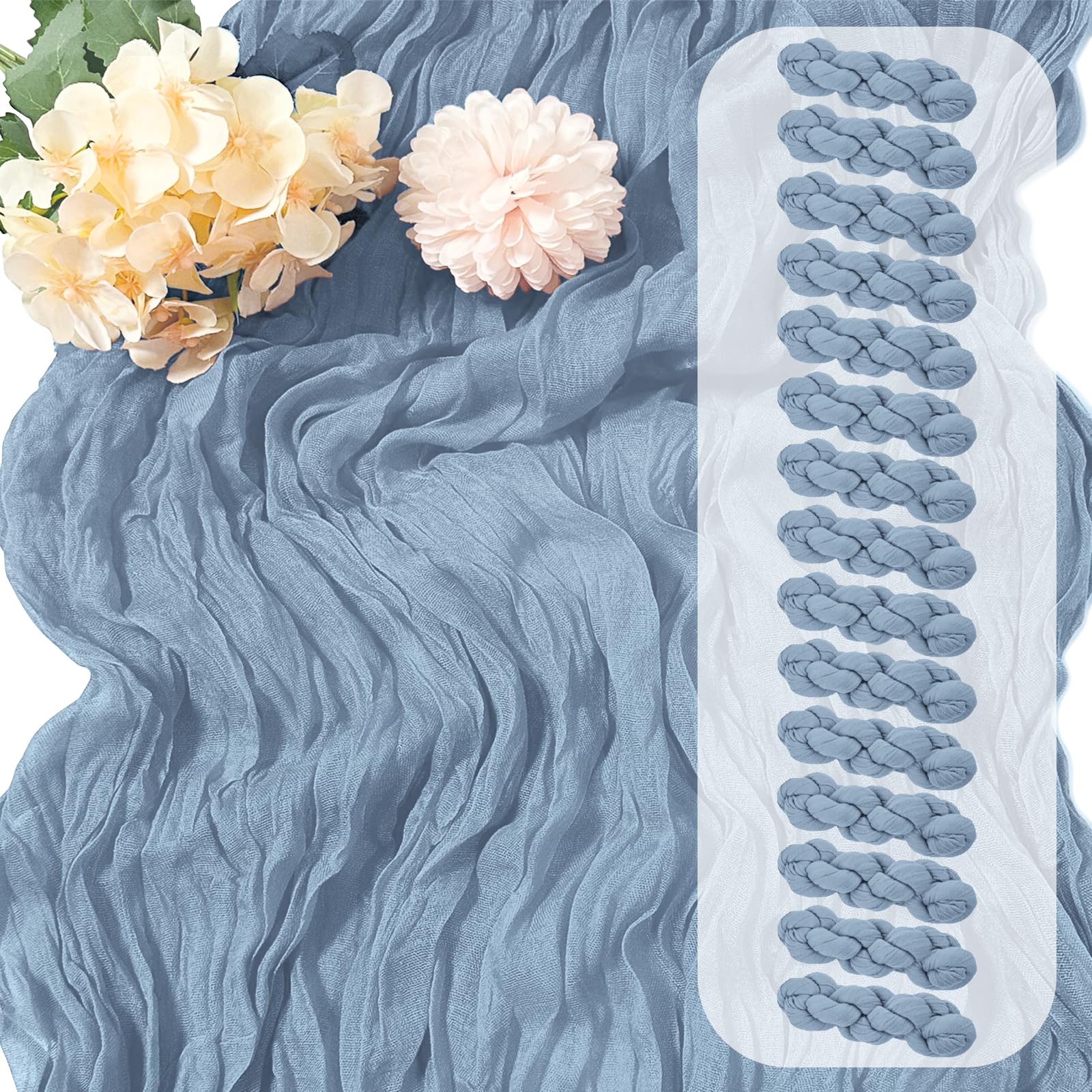 Photo 1 of 15 Pack Dusty Blue Cheesecloth Table Runner 17 x 108 inch Cheese Cloth Table Runners 9ft Blue Table Runner Rustic Romantic Sheer Gauze Runner for Wedding Party Baby Shower Table Decoration
