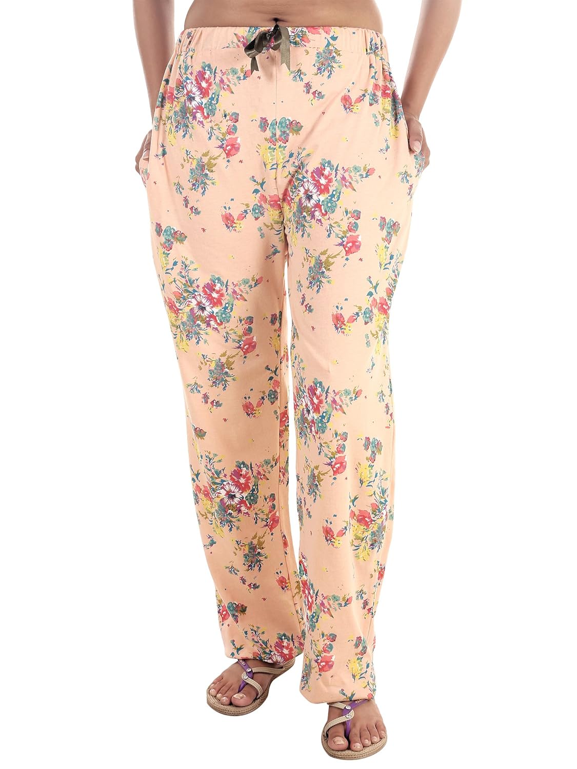 9teenagain women's hosiery night pyjama (peach & kale printed)