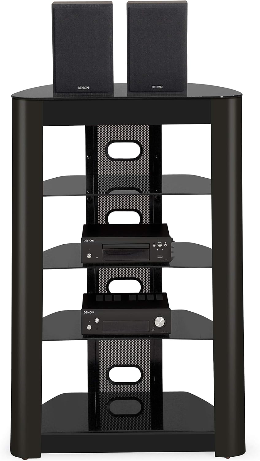 Centurion Supports Zinnia 5-Shelf Gloss Black with Gloss Black Wood Facia Flat Screen TV/Hi-Fi/AV Rack Glass Stand - Image 3